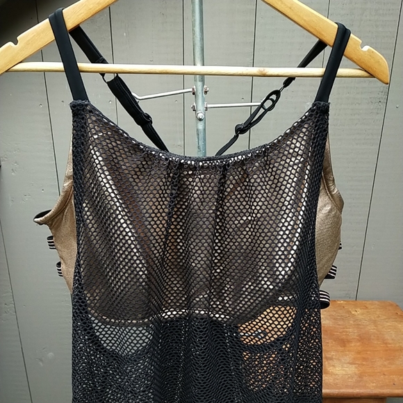Cacique Lane Bryant Rose Gold & Fishnet Swim Top - Picture 2 of 4